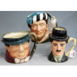 Three Royal Doulton character jugs, to include Charlie Chaplin D6949 limited edition No.132/5000