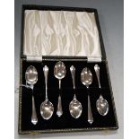 A cased set of six silver teaspoons