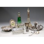 Mixed lot, to include cut glass silver topped scent bottle, silver topped dressing table tidies,