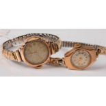 Two lady's 9ct cased lady's wristwatches, both on expanding bracelet style straps (2)