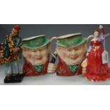 A Royal Doulton figure of the Carpet-seller, HN1464 and one other Fond Farewell HN3815; and a pair