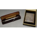 A George V silver engine turned pocket cigarette case by Joseph Gloster Ltd, boxed, together with