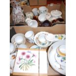 Three boxes of miscellaneous china, to include Portmeirion Botanic Garden tablewares, slip glazed