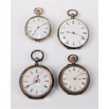 Three Swiss silver lady's pocket watches together with another marked 'Fine Silver', (4)