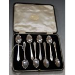 A cased set of eight silver teaspoons, retailed by Cooper & Co of Worcester