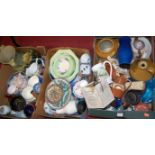Three boxes of miscellaneous items, to include stoneware flagon, Chinese famille rose bowl, Masons