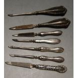 A collection of seven various silver mounted manicure accoutrements