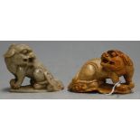 A pair of carved soapstone figure of Fo dogs