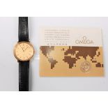 A gentlemans Omega de Ville quartz wristwatch, the champagne dial with gilt baton numerals and