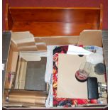 A collection of miscellaneous items to include yew wood book trough, mirror, pair of opera