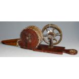 A set of 19th century oak and studded brass wheel bellows, w.60cm