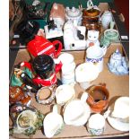 Three boxes of miscellaneous china and glassware, to include novelty teapots, Bargeware miniature