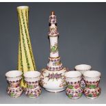 A Turkish Osmanli Collection porcelain decanter and stopper, with five matching goblets, each with