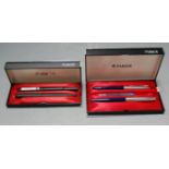 A Parker No. 45 fountain pen having 14ct gold nib together with matching ballpoint pen boxed, and