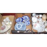 Four boxes containing a quantity of mixed effects, to include blue and white table china, Royal