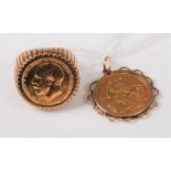 Half sovereign ring and half sovereign pendant