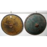 A 19th century Ethiopian / Sudanese hide covered shield, of circular form, having studded rim,