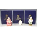 Five various Royal Worcester figural candle-snuffers, to include Mandarin, Smiling Buddha,