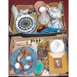 Two boxes containing a quantity of mixed ceramics and collectables, to include hardstone polished