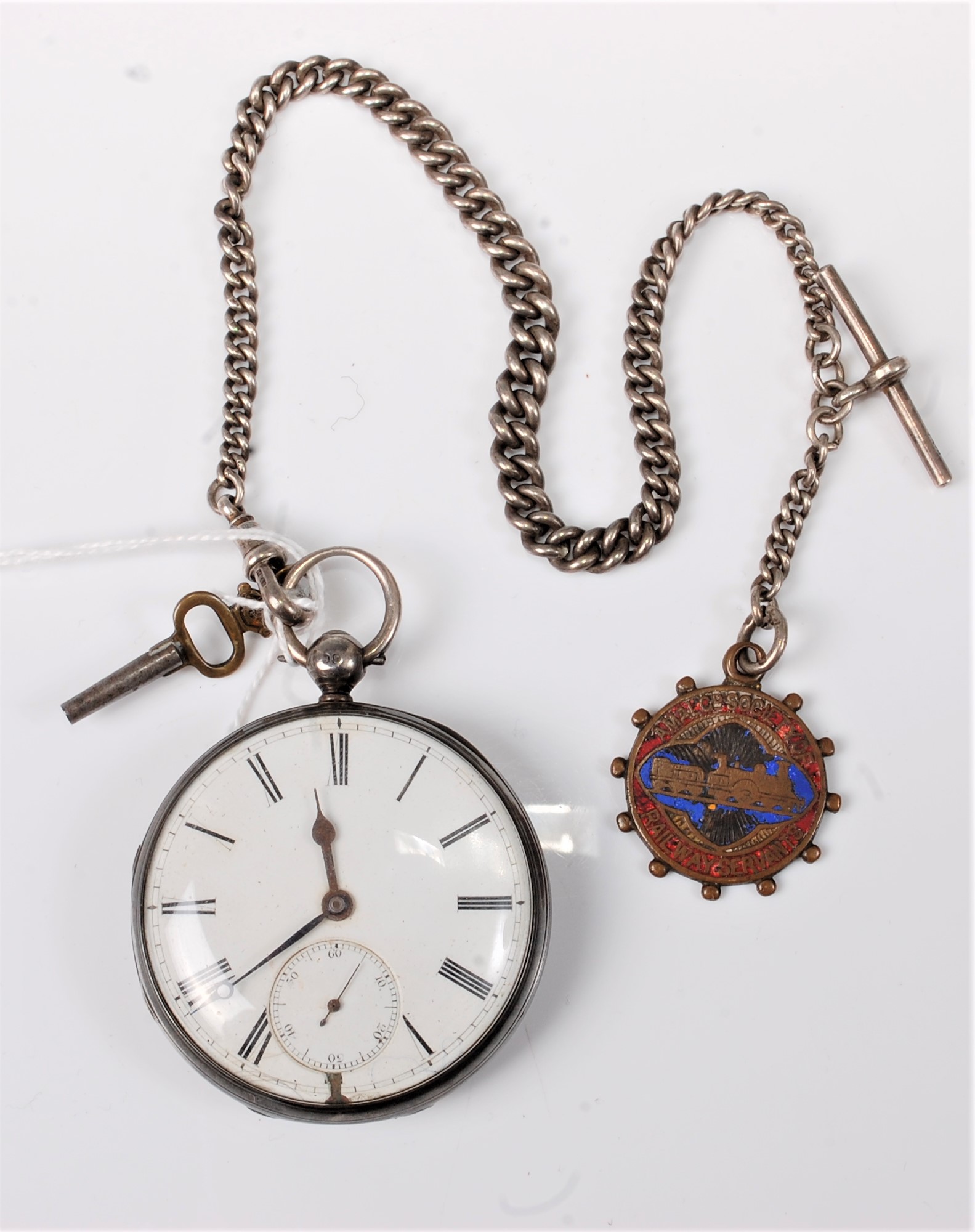 A late 19th century silver cased open faced pocket watch, with white dial, black Roman numerals,