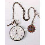 A late 19th century silver cased open faced pocket watch, with white dial, black Roman numerals,