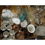 Two boxes containing a quantity of mixed glassware, silver plated items, and ceramics, to include