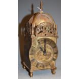 A brass lantern clock in the 17th century style, h.26cm