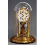 A German lacquered brass anniversary clock under glass dome, h.30cm