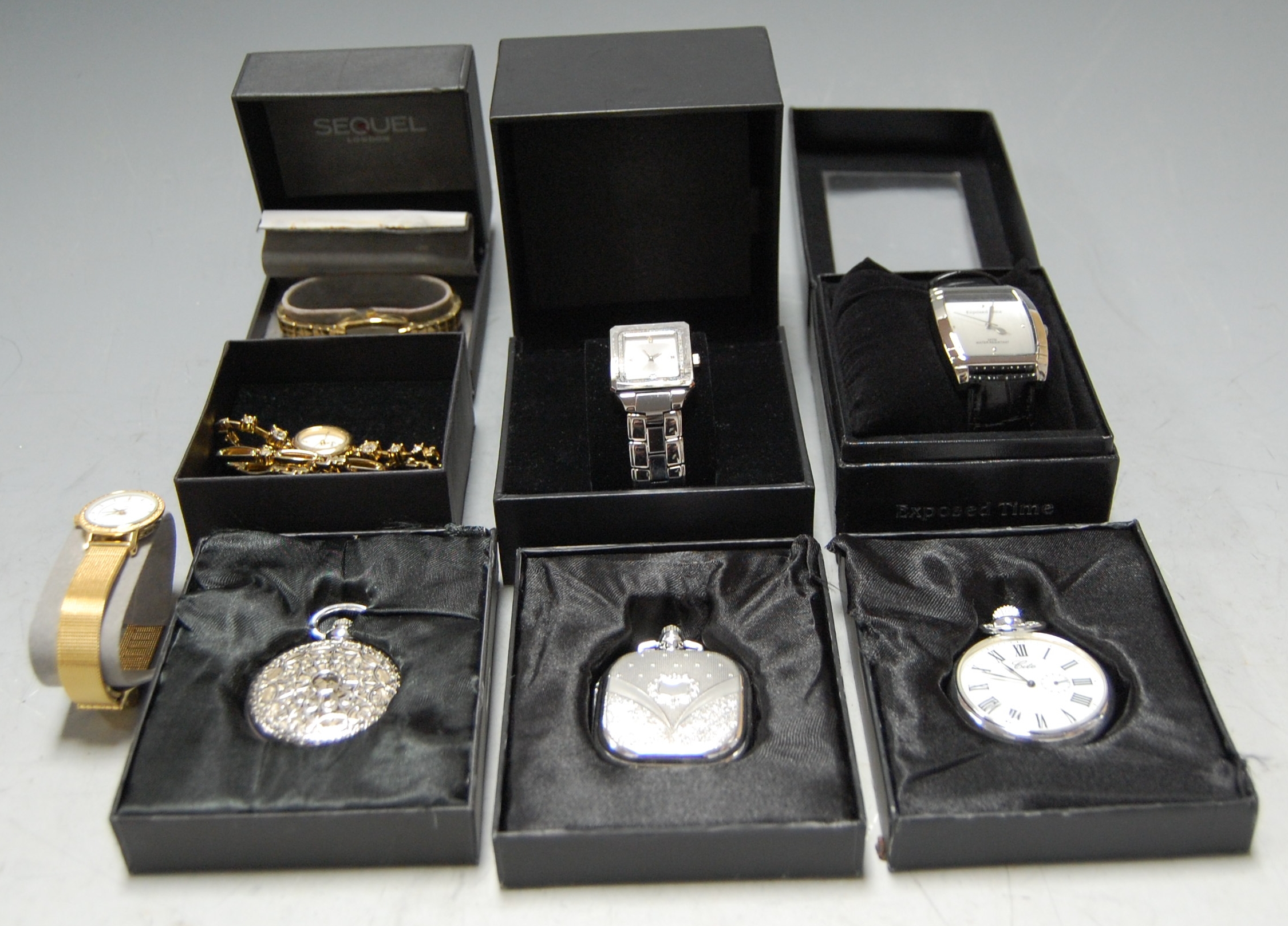 A boxed Heritage collection silver plated cased pocket watch together with various others, modern