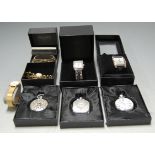A boxed Heritage collection silver plated cased pocket watch together with various others, modern