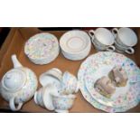 A Portmeirion 6-place setting tea service together with two Liliput Lane Cottage ornaments