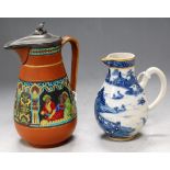 A Chinese export porcelain sparrowbeak jug, blue and white decorated; together with an Etruscan