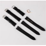 Three Rolex black leather watch straps with clasps