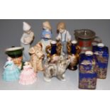 A box of miscellaneous china to include Coalport Minuet figure of Michele, Nao figure of a boy &