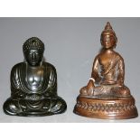 A Tibetan bronze Buddha in seated lotus pose, h.15cm; together with one other seated Buddha (2)