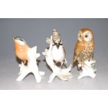 Three various Karl Ens porcelain birds, to include owl and robin (robin with chip to beak)