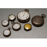 An early 20th century silver cased open face pocket watch having enamel dial roman numerals and