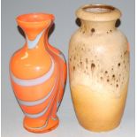 A Scheurich West German pottery vase, No.201-38; together with an art glass vase finished in