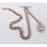 A silver graduated curblink watch chain and medallion, (2.9oz)