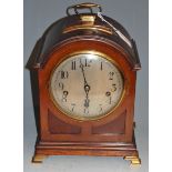 A circa 1900 mahogany cased dome topped bracket clock having silvered dial with Arabic numerals