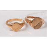 Two 9ct gold signet rings, one with year 2000 mark, size O, the other plain, size S, (7.8g gross)