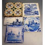 A collection of 19th century and later Delft and other tiles