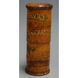A Victorian boxwood spice tower, of traditional form, with four sections, retaining three labels for