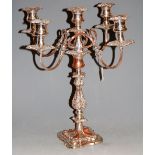 A Victorian Old Sheffield plate five sconce table candelabra