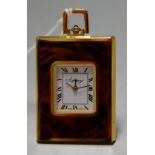 A gilt metal cased ladies fob/travel clock by Asprey, height 5.5cm