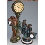 A reproduction resin figural mantel clock; together with one other Art Nouveau style pendulum