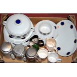 A box of miscellaneous items to include modern Bavarian dinner service, Wade Charrington Beers