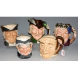 A collection of five Royal Doulton character jugs, to include Farmer John, Robin Hood D6527,