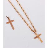 A '9ct' gold cross pendant and 9ct curblink chain, together with another unmarked yellow metal