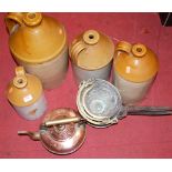 A collection of miscellaneous items to include four stoneware flagons (unmarked), copper range